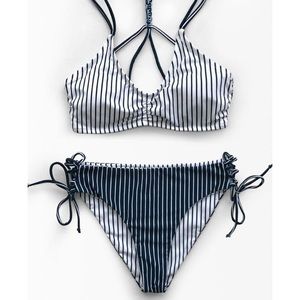 Reversible navy/white stripe strappy bikini